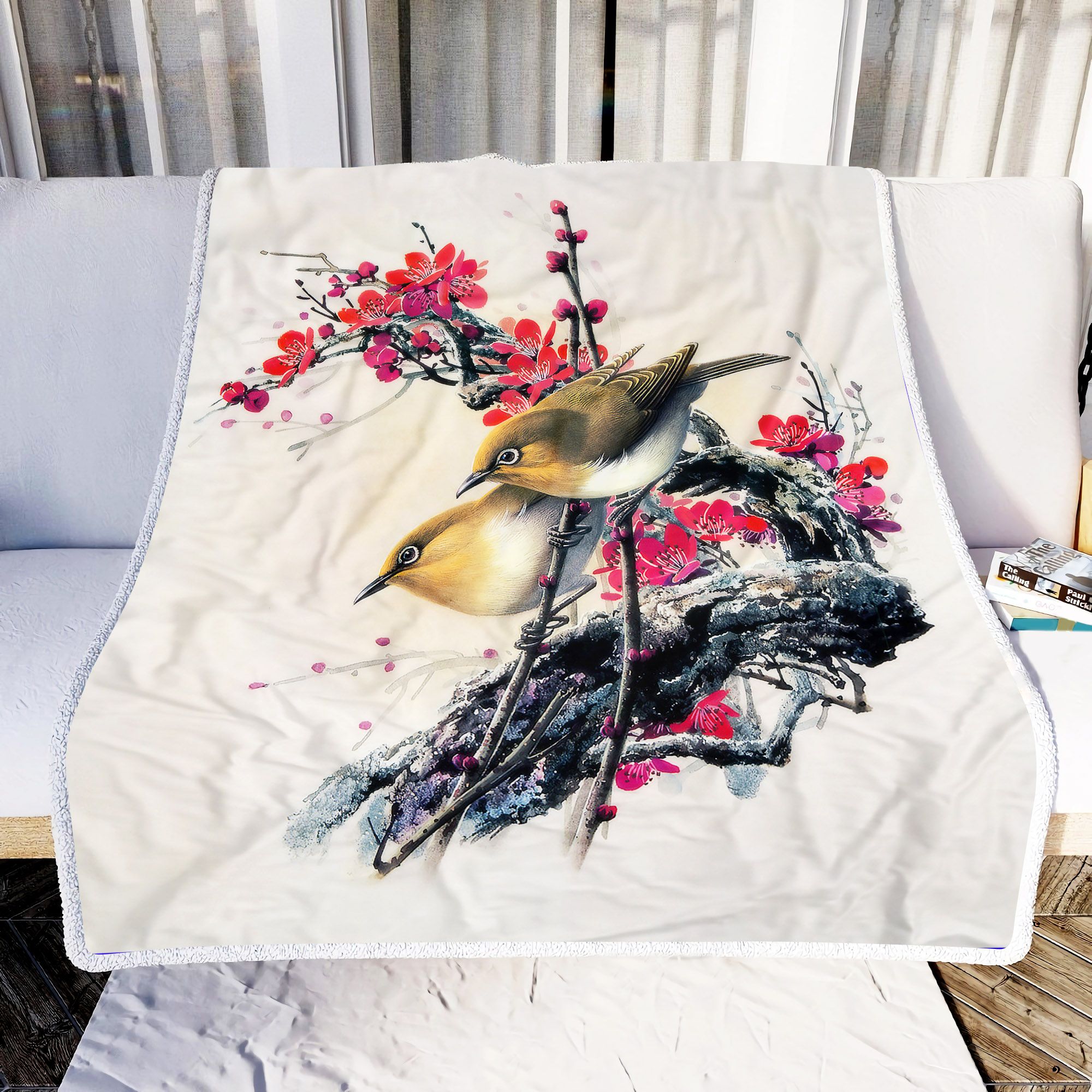 Bird Couple In Spring Fleece Blanket