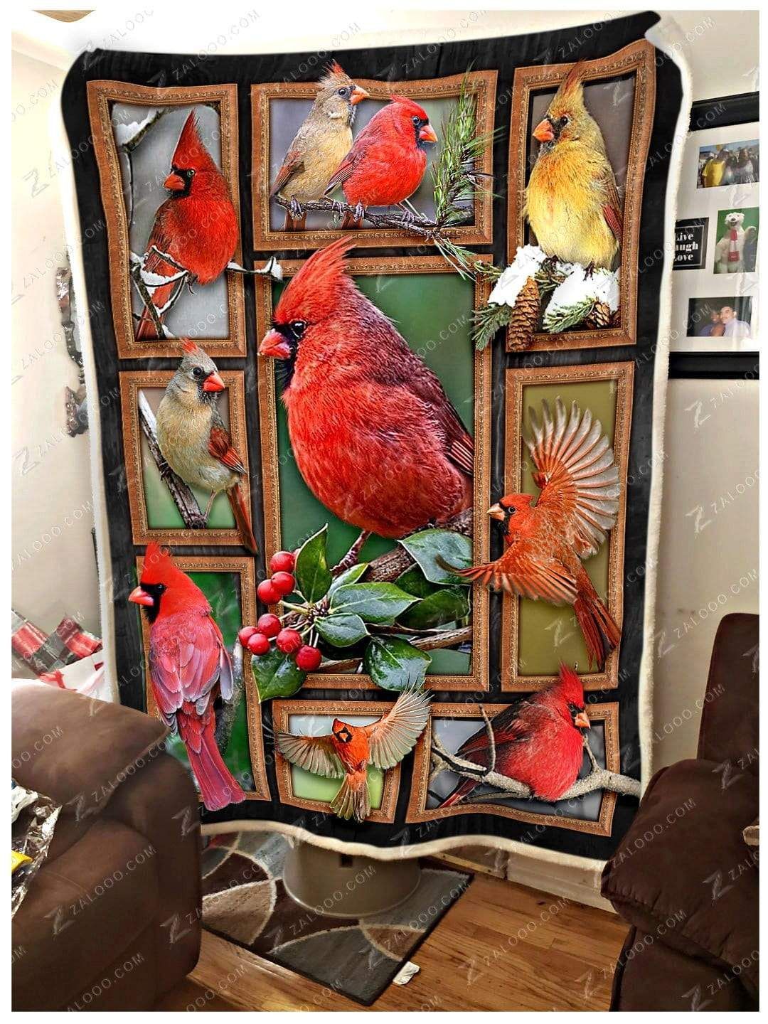 Bird Cute Cardinals Sherpa Fleece Blanket