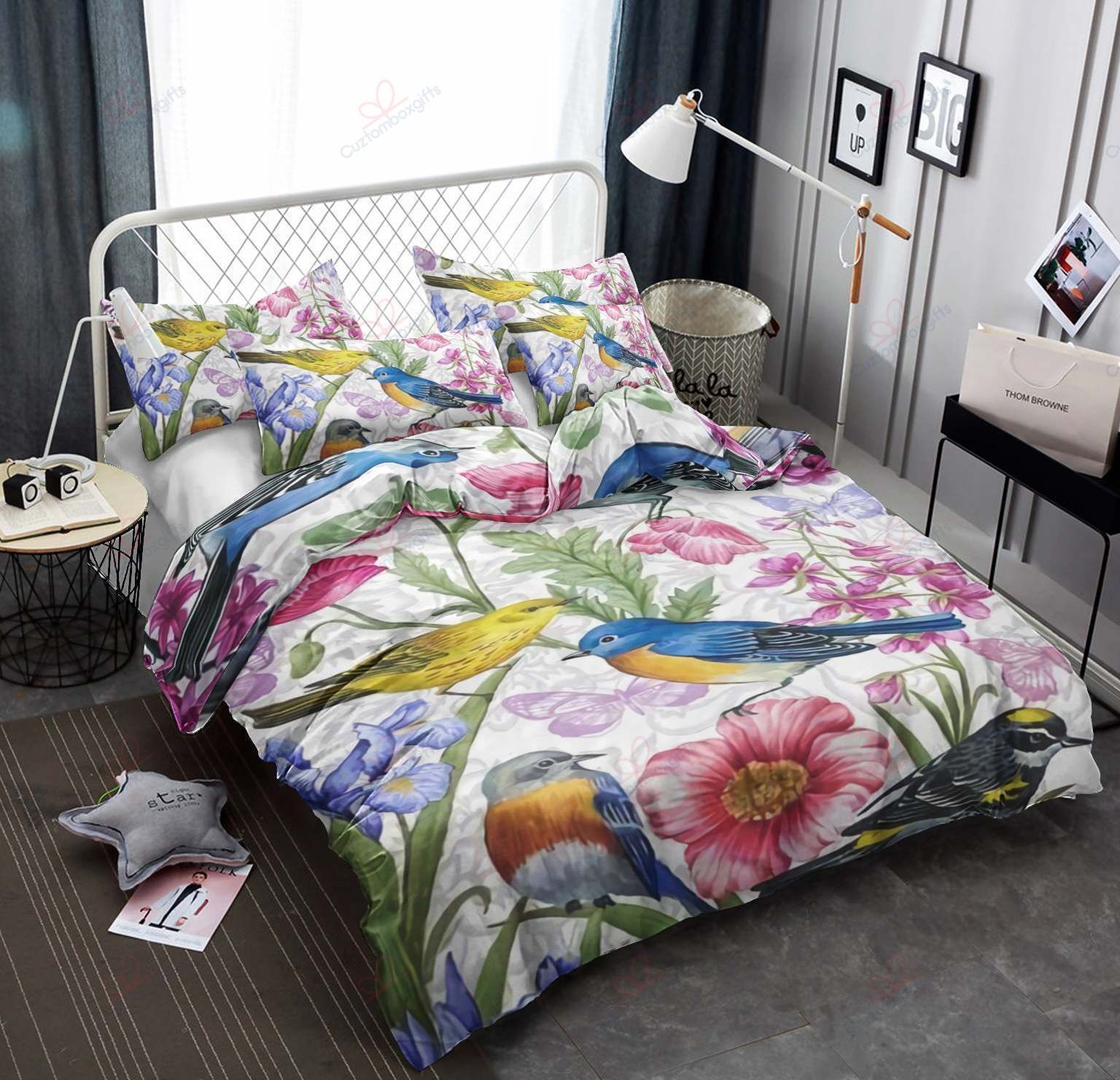 Bird Flower Background Printed Bedding Set