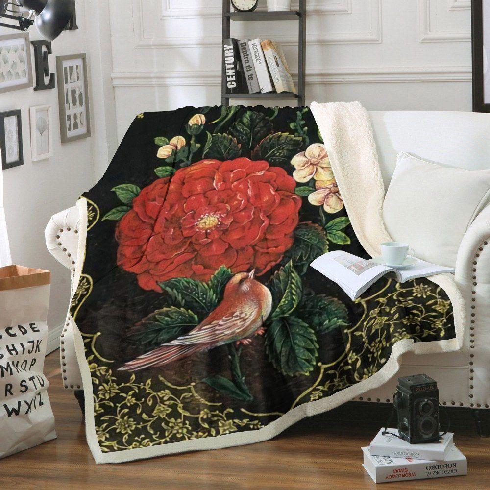 Bird Flower Sherpa Fleece Blanket
