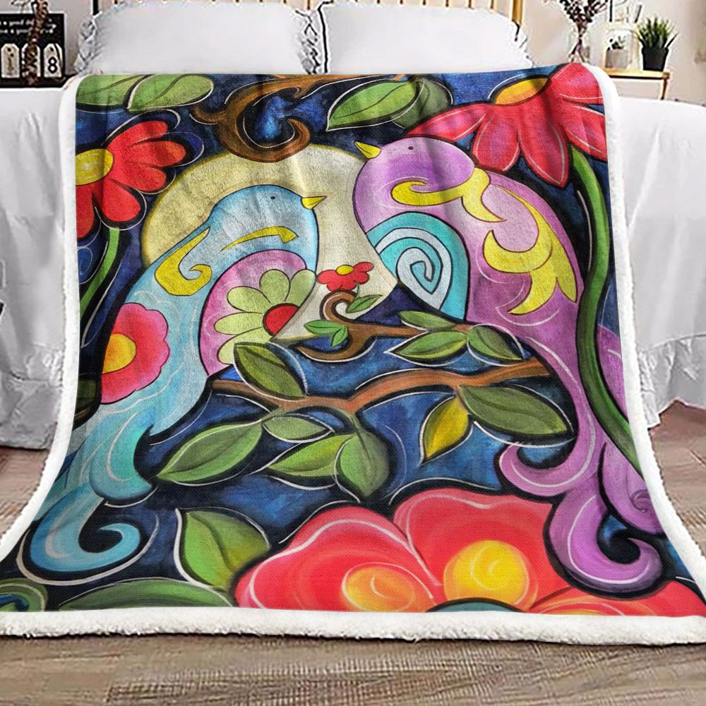 Bird Flower Sherpa Fleece Blanket