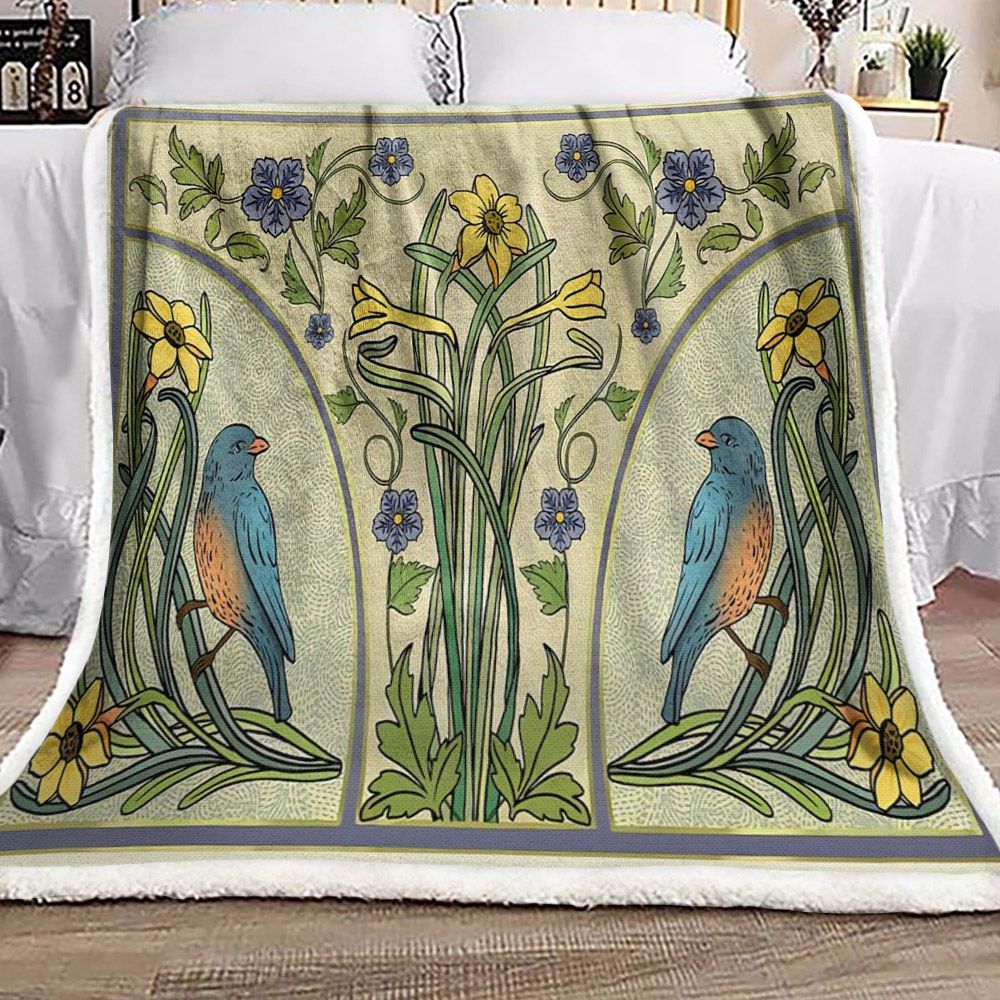Bird Flower Sherpa Fleece Blanket