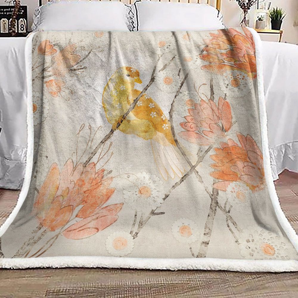 Bird Flower Sherpa Fleece Blanket