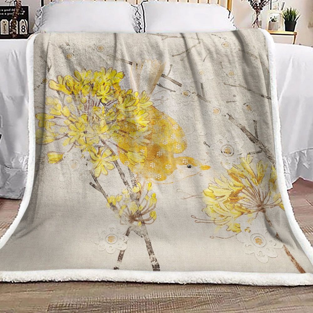 Bird Flower Sherpa Fleece Blanket