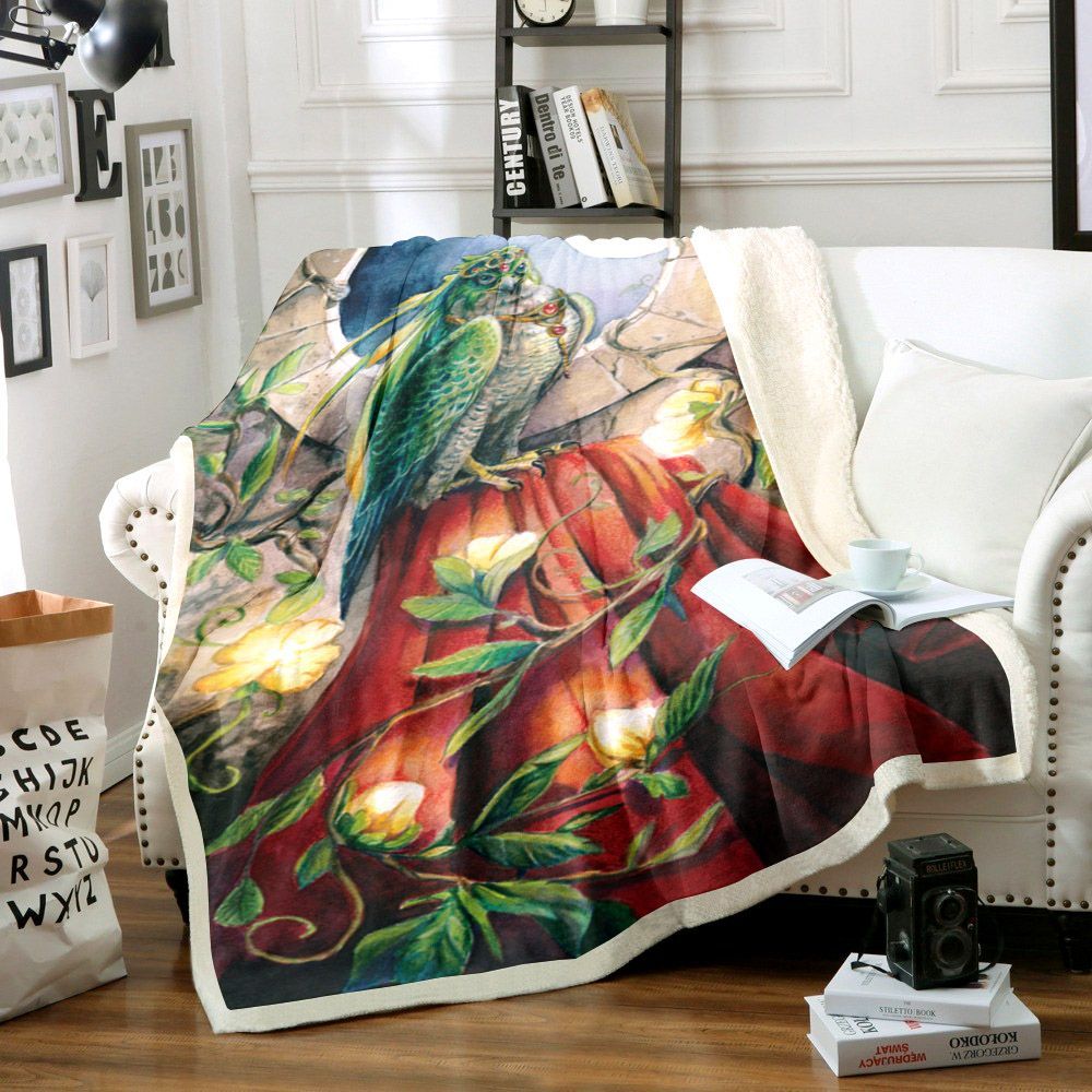 Bird Flower Sherpa Fleece Blanket