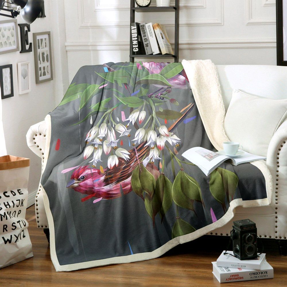 Bird Flower Sherpa Fleece Blanket