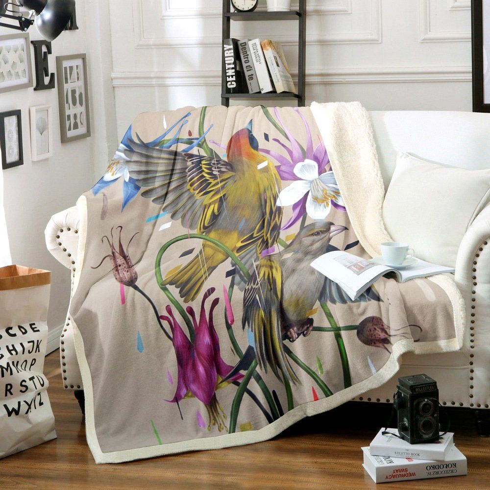Bird Flower Sherpa Fleece Blanket