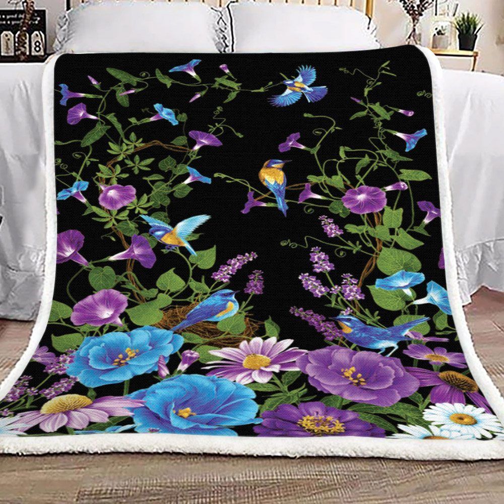 Bird Flower Sherpa Fleece