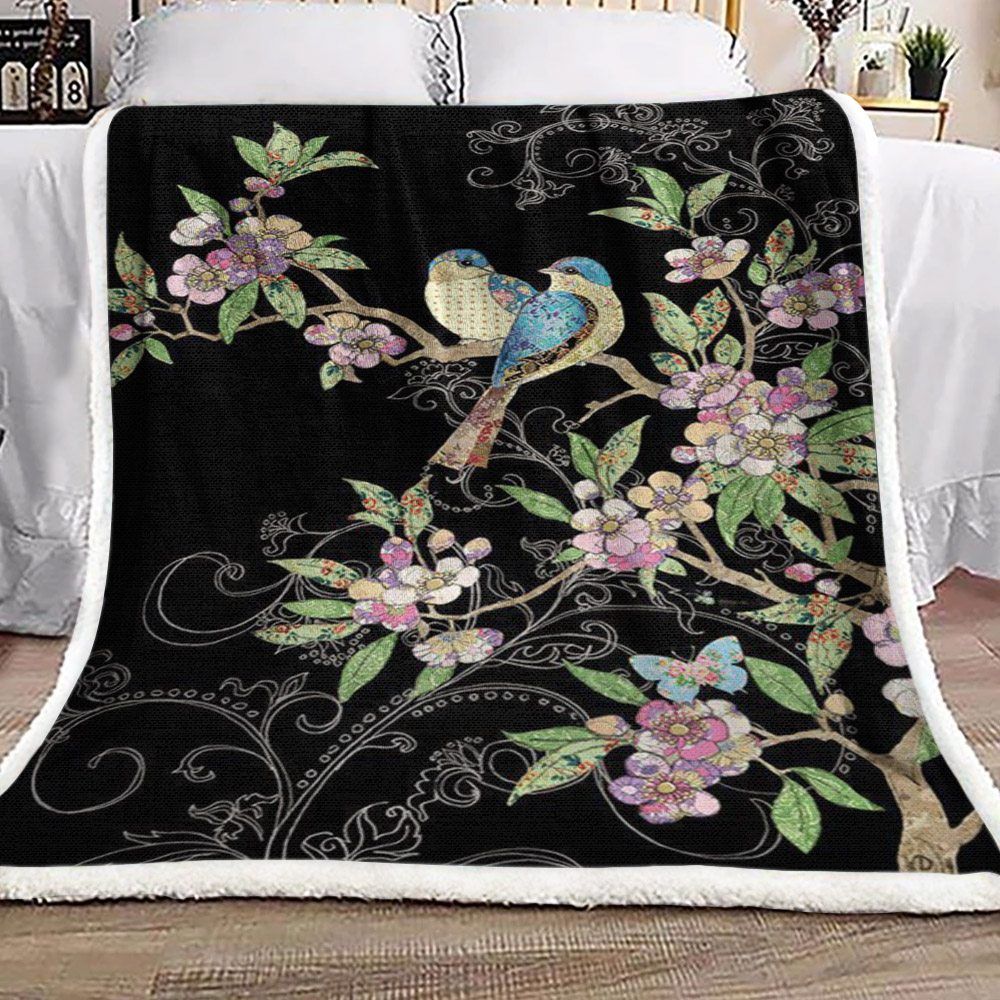 Bird Flower Sherpa Fleece Blanket