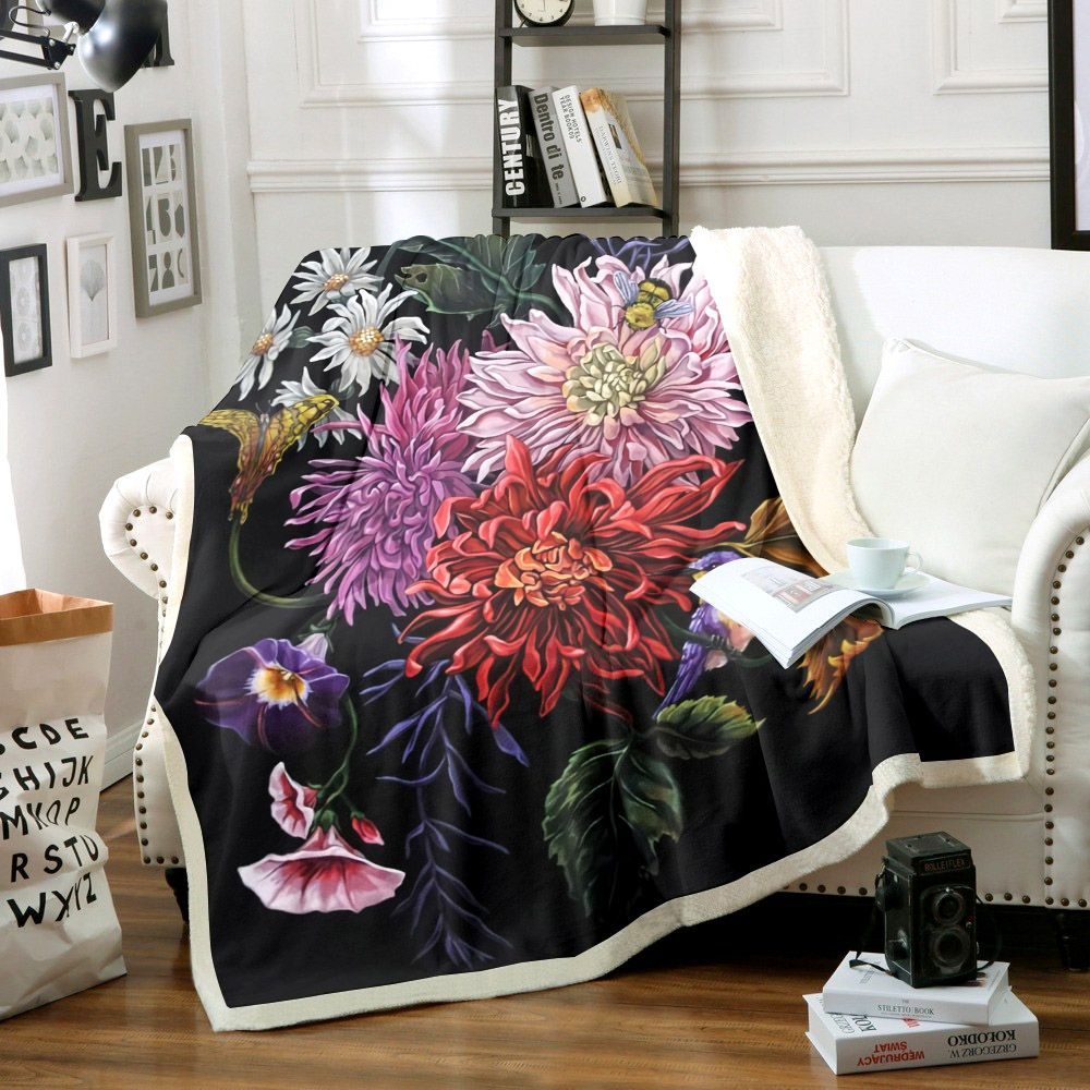 Bird Flowers Sherpa Fleece Blanket