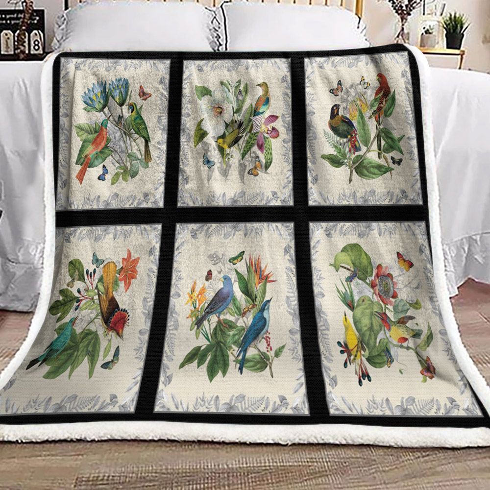 Bird Flowers Sherpa Fleece Blanket