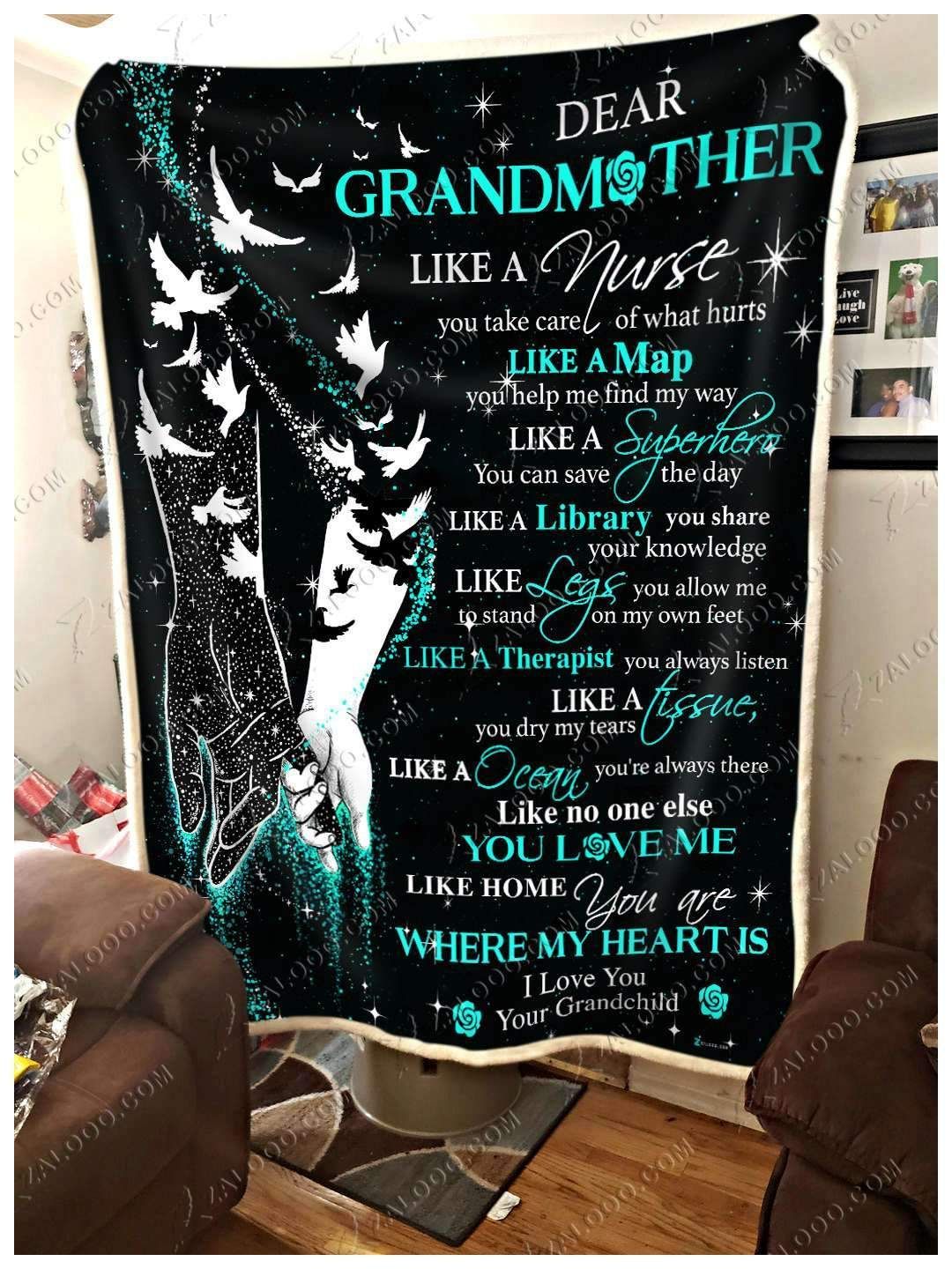 Bird Grandmother You Are Where My Heart Is Teal Sherpa Fleece Blanket