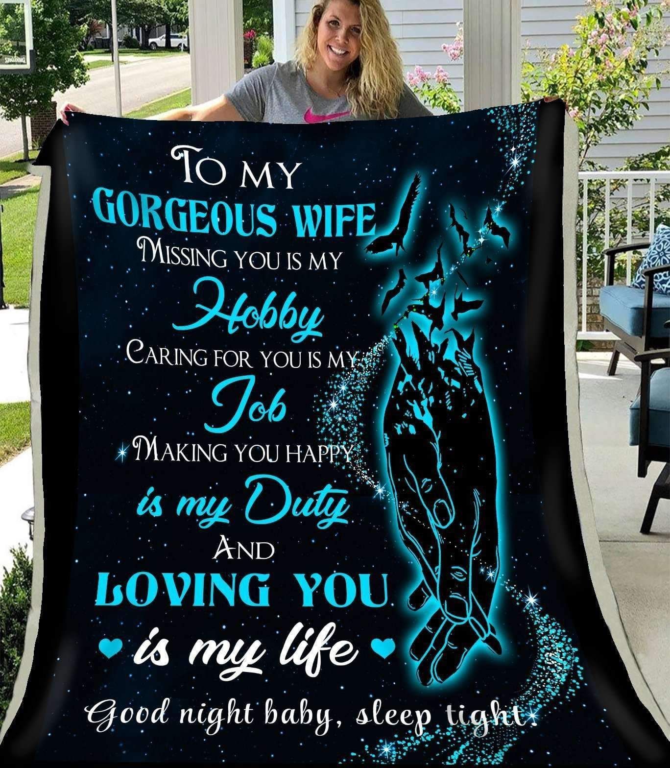 Bird Hand Loving You Is My Life Blue Sherpa Fleece Blanket