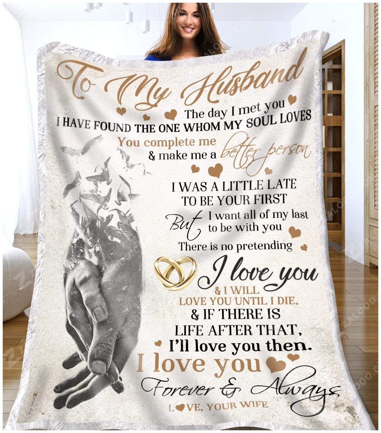 Bird Hand To My Husband The Day I Met You Sherpa Fleece Blanket