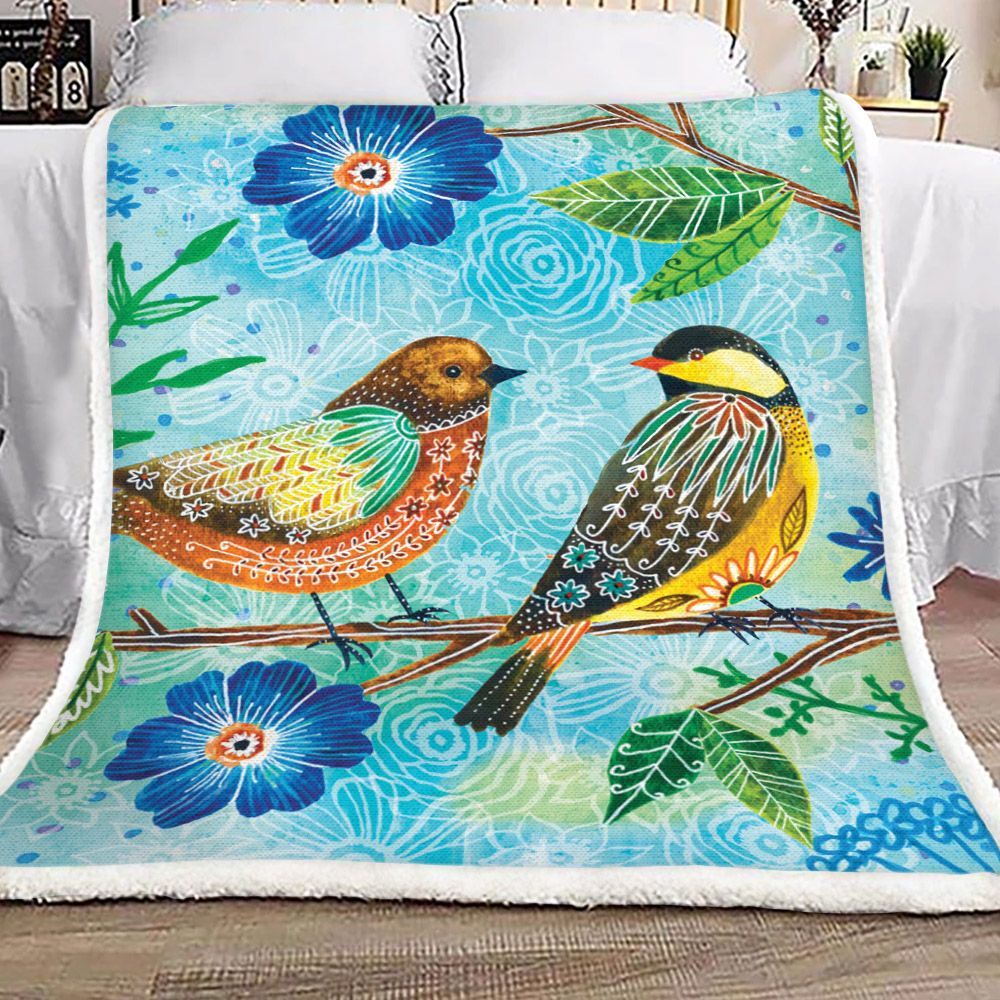 Bird In The Flower Garden Sherpa Fleece Blanket
