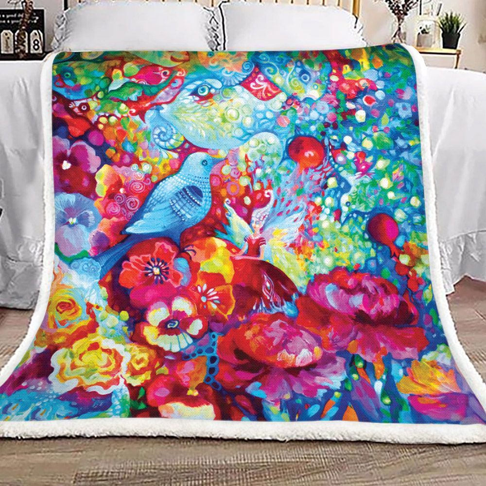 Bird In The Flower Garden Sherpa Fleece Blanket