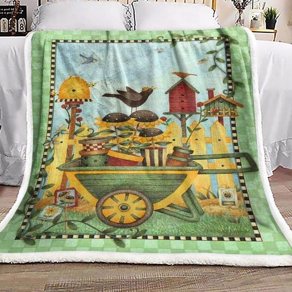 Bird In The Garden Sherpa Fleece Blanket