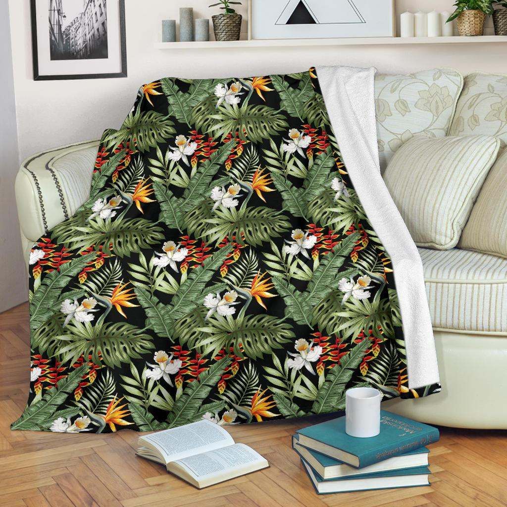 Bird Of Paradise Pattern Sherpa Fleece Blanket
