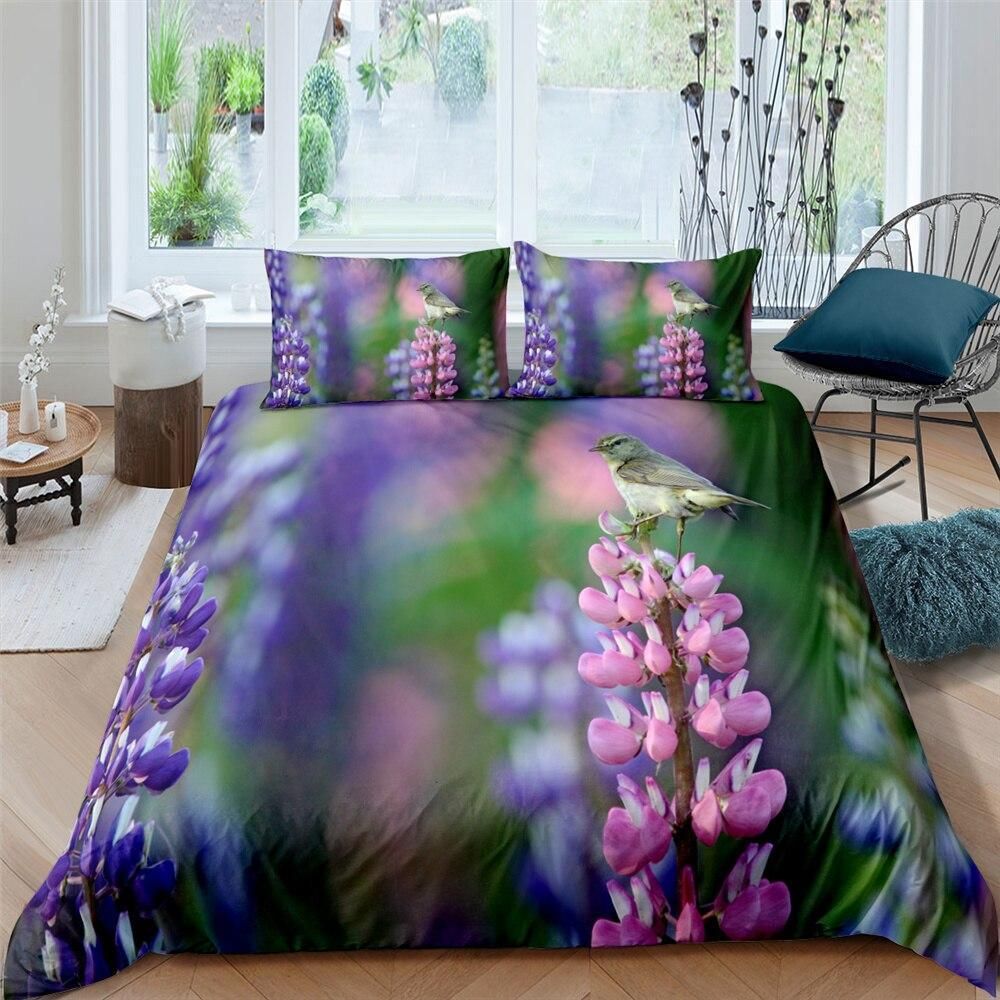 Bird On Lavender Flowers Bedding Set