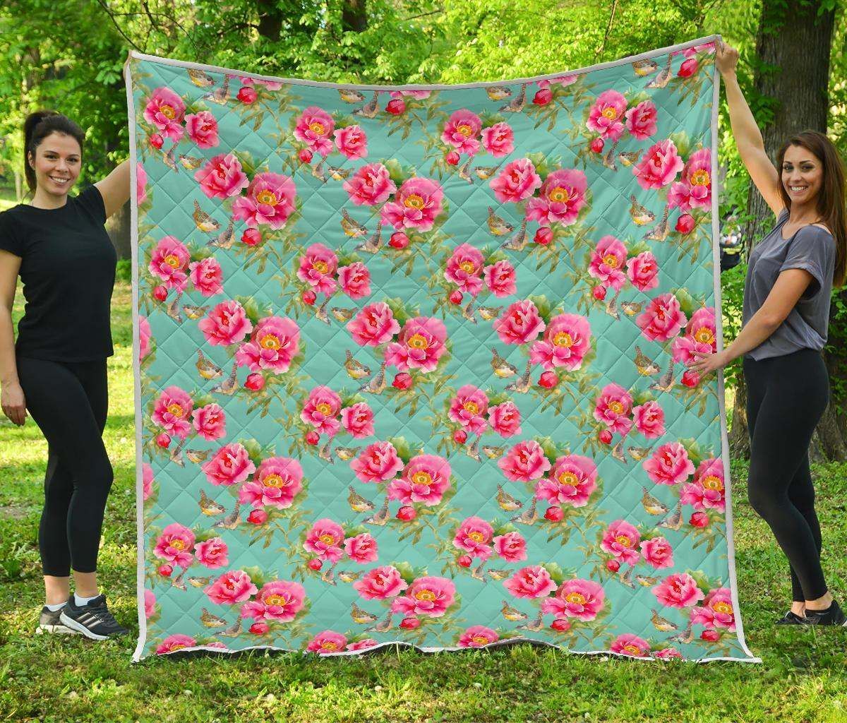 Bird Pink Floral Flower CL17100045MDQ Quilt Blanket