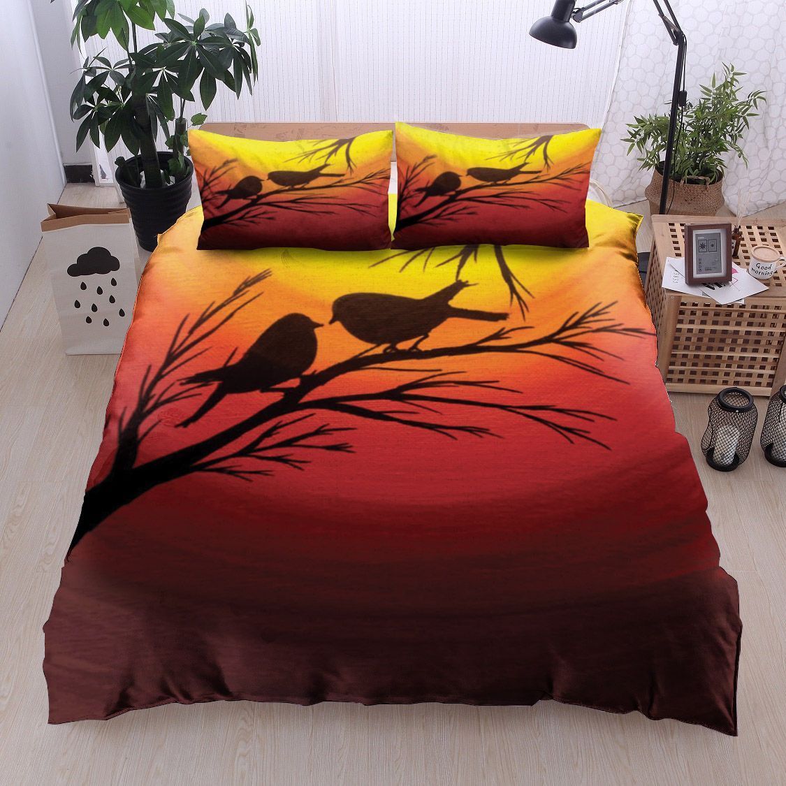 Bird Red Sun Bedding Set