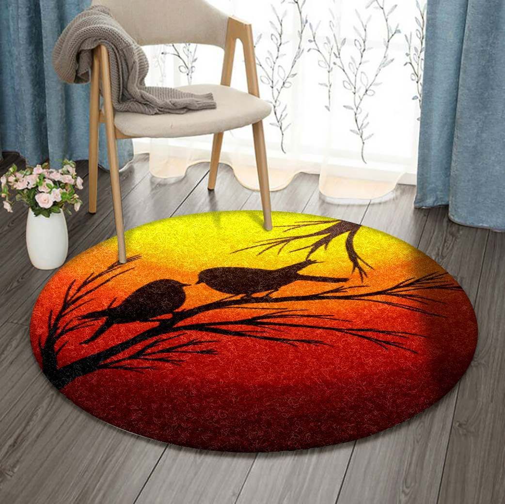 Bird Red Sun Round Carpet