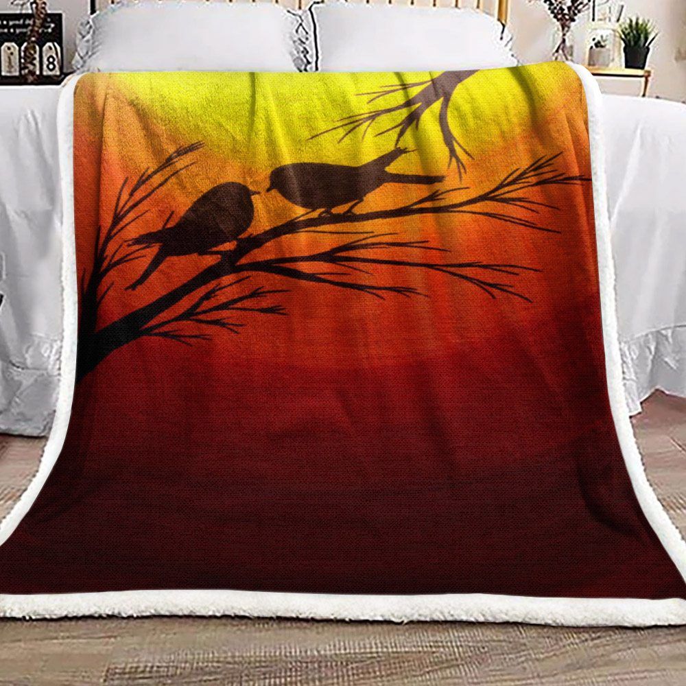 Bird Red Sun Sherpa Fleece Blanket