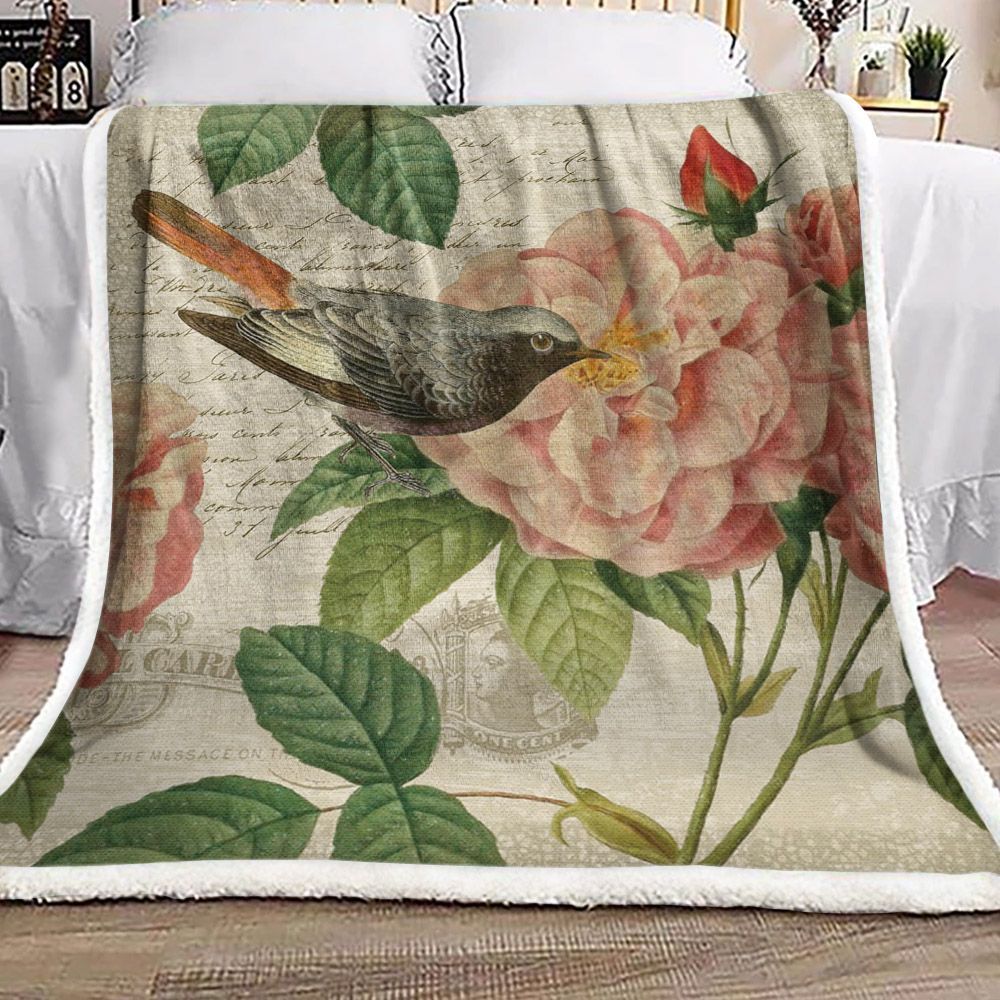 Bird Rose Sherpa Fleece Blanket