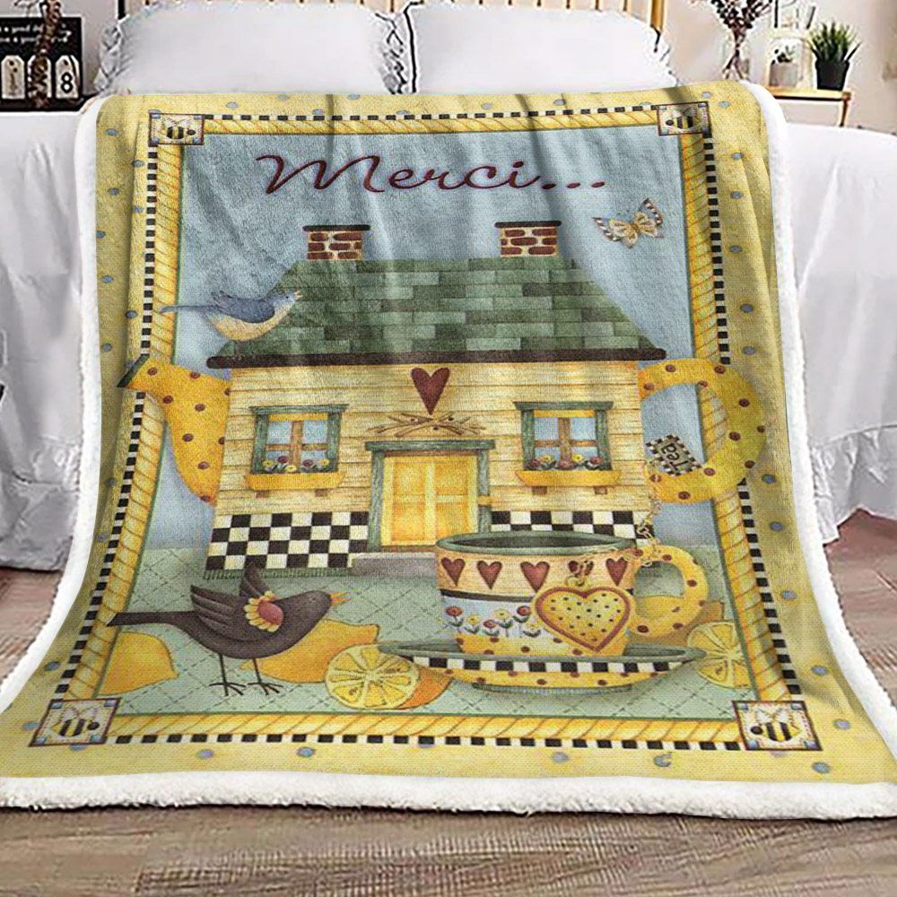 Bird Tea Sherpa Fleece Blanket