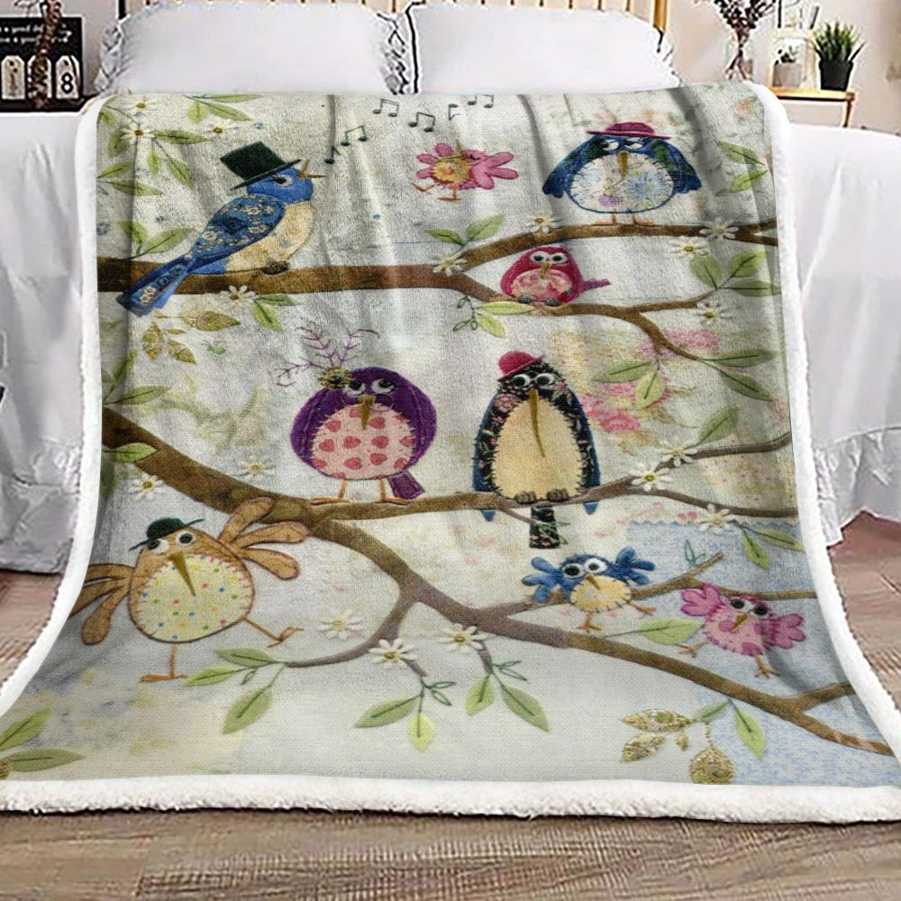 Bird Tree Sherpa Fleece Blanket