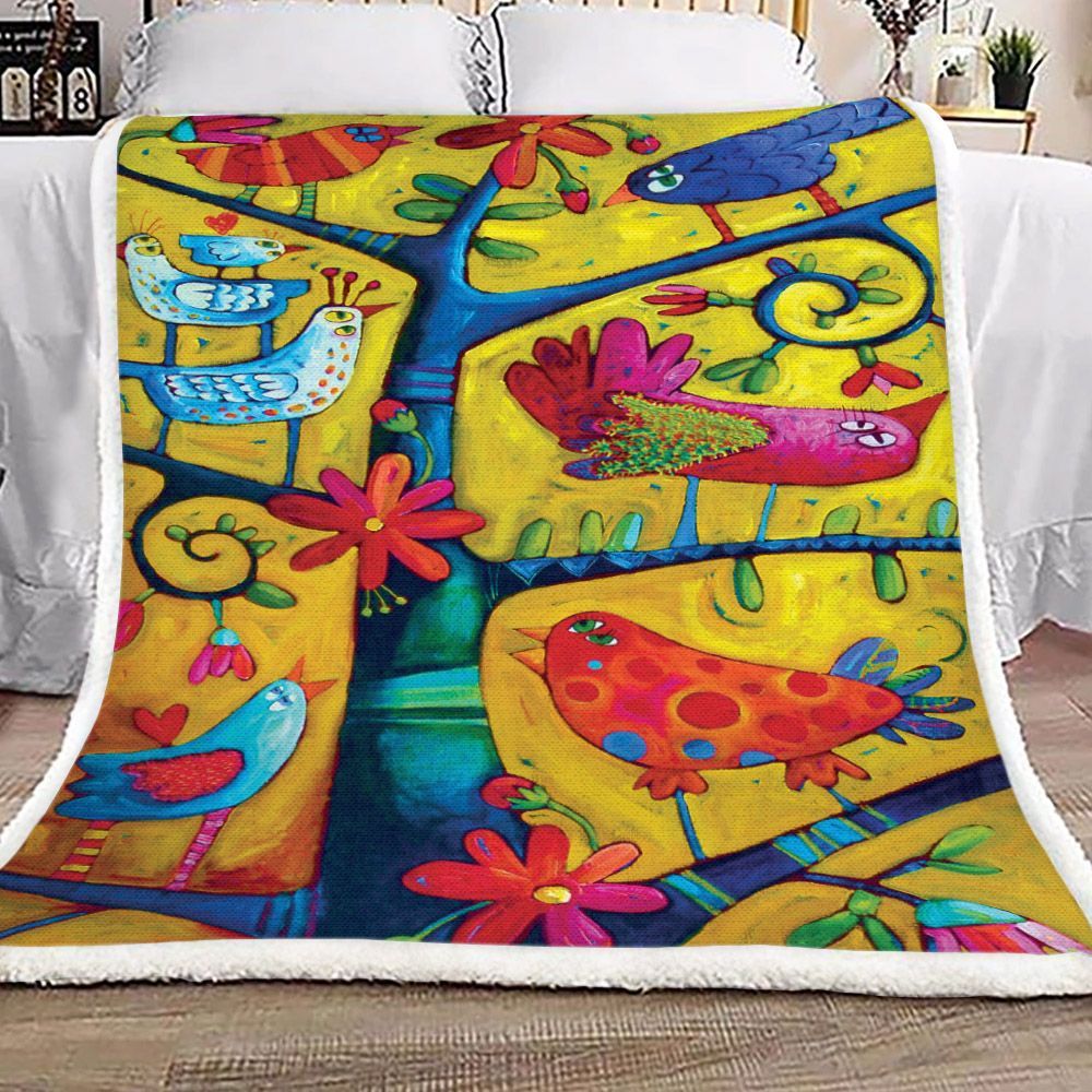 Bird Tree Sherpa Fleece Blanket