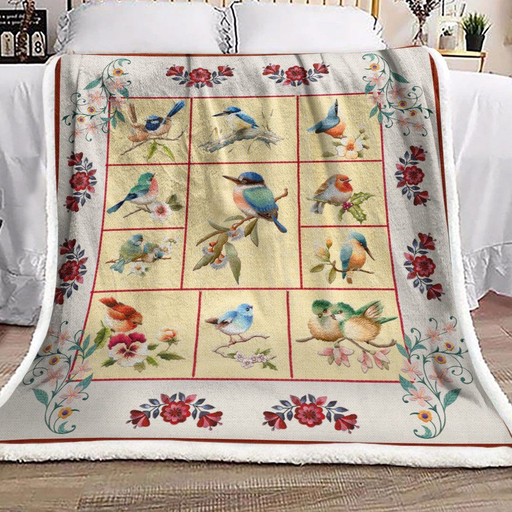 Bird With Flower Sherpa Fleece Blanket