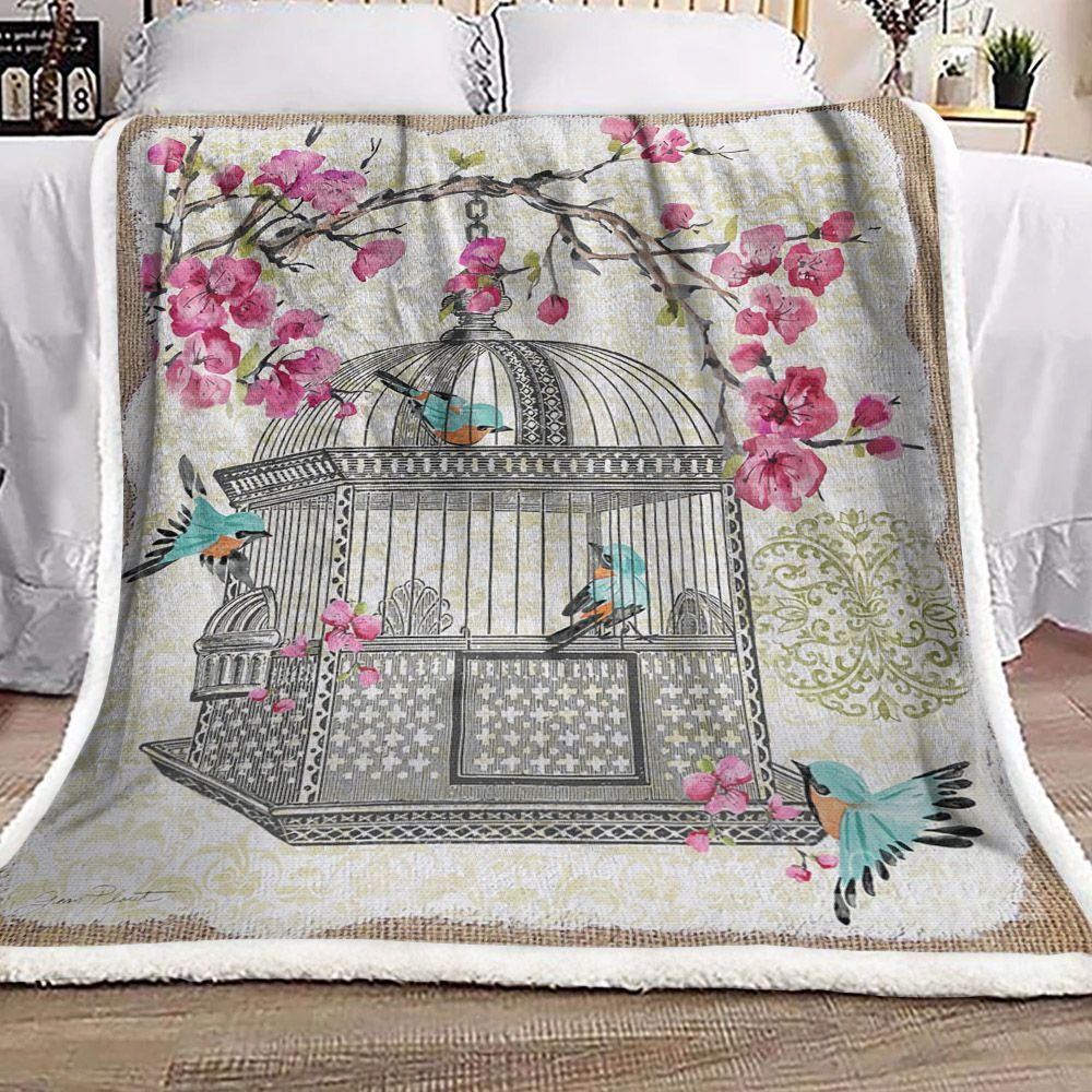 Birdcage And Flower Sherpa Fleece Blanket