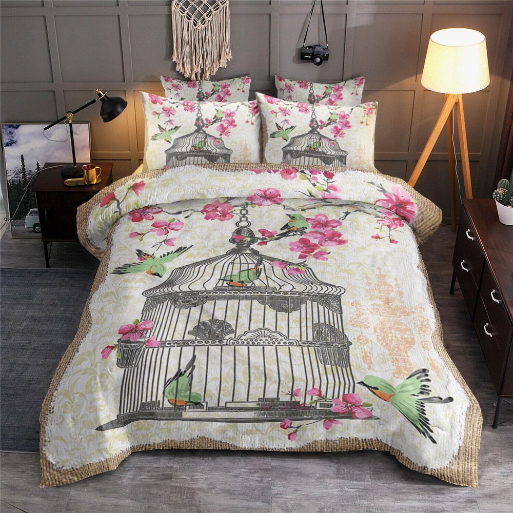 Birdcage With Cherry Blossoms Bedding Set
