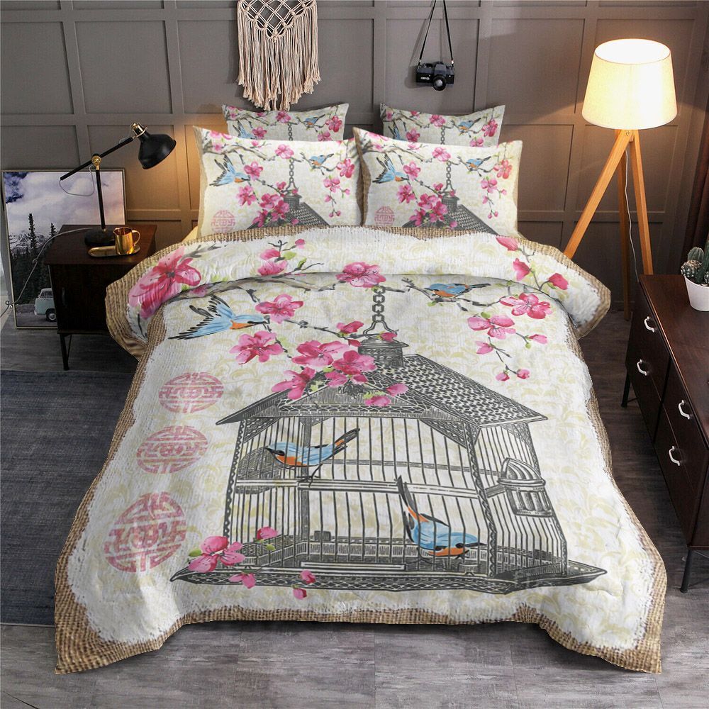 Birdcage With Cherry Blossoms Bedding Set