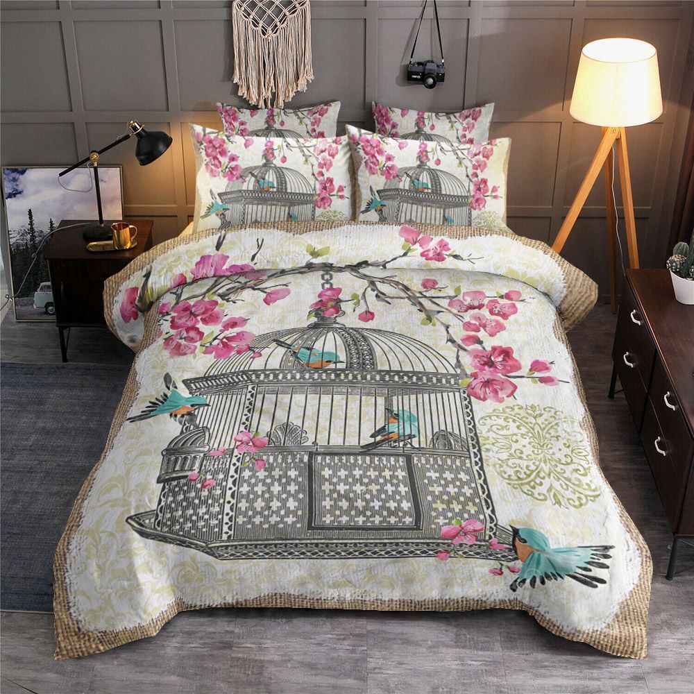 Birdcage With Cherry Blossoms Bedding Set