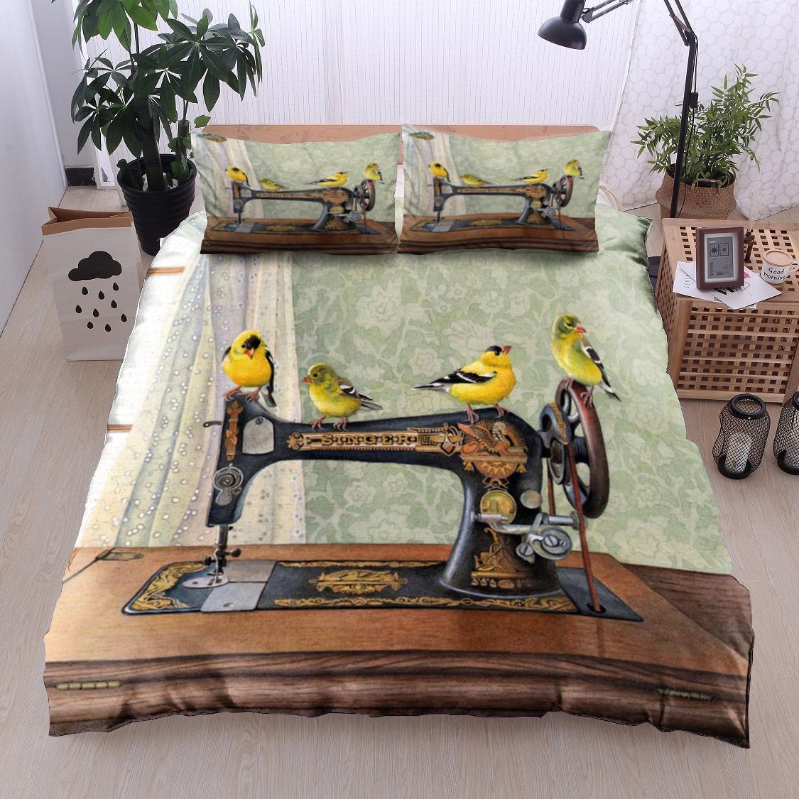 Birds And An Old Sewing Machine Bedding Set