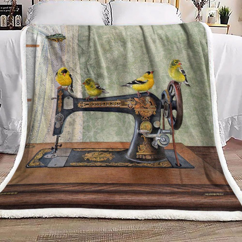 Birds And An Old Sewing Machine Sherpa Fleece Blanket