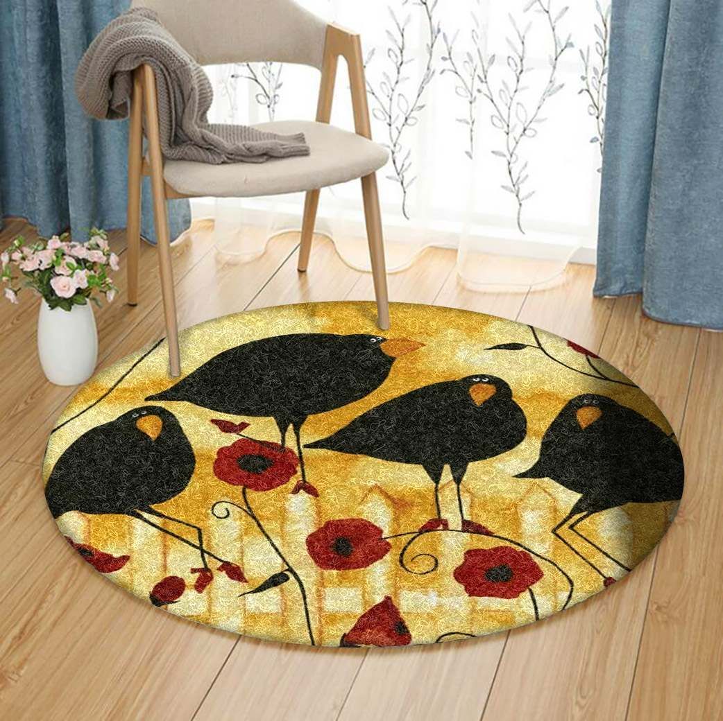 Birds And Flowers Round Carpet