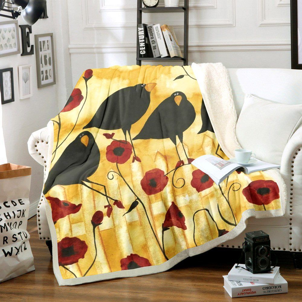 Birds And Flowers Sherpa Fleece Blanket