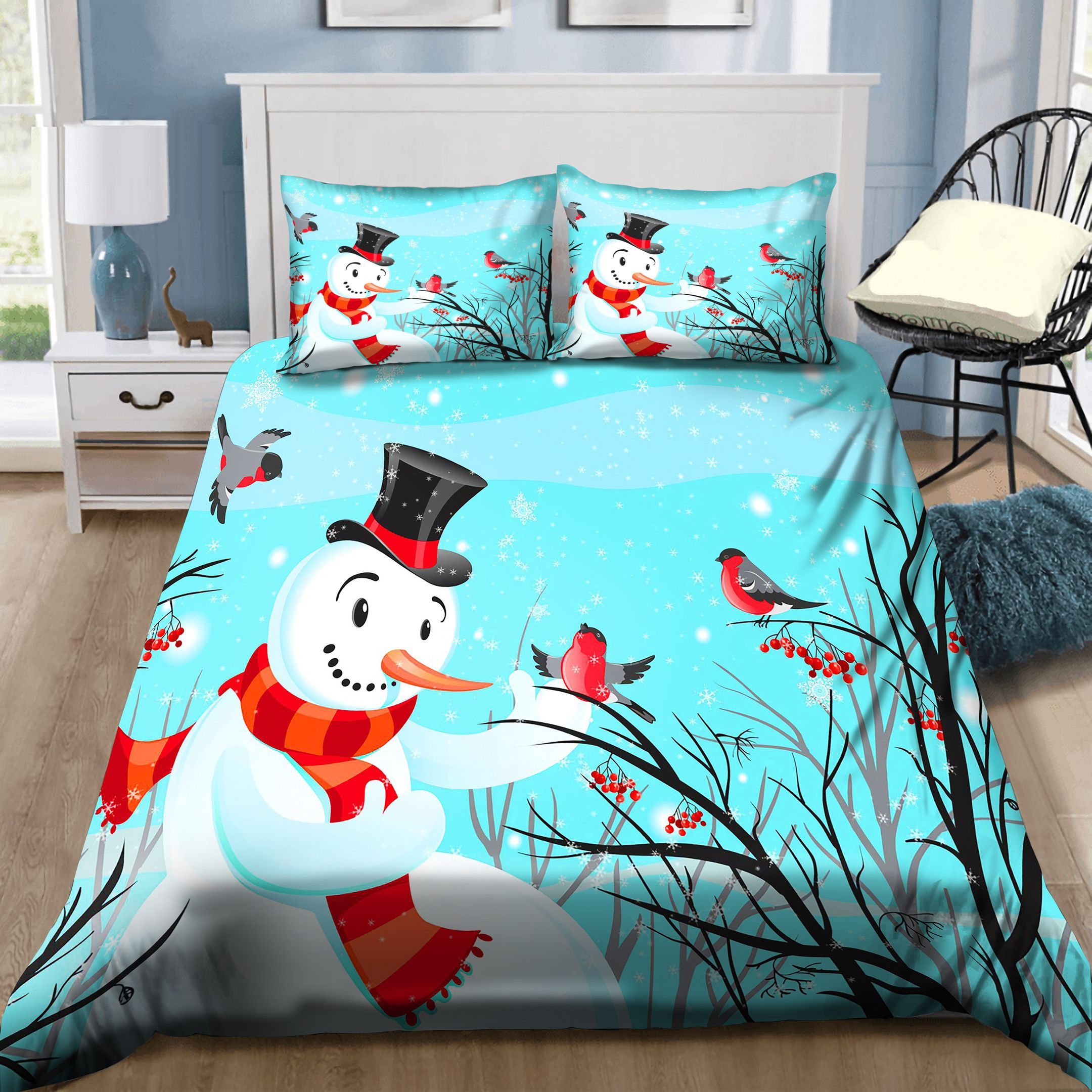 Birds And Snowman Bedding Set