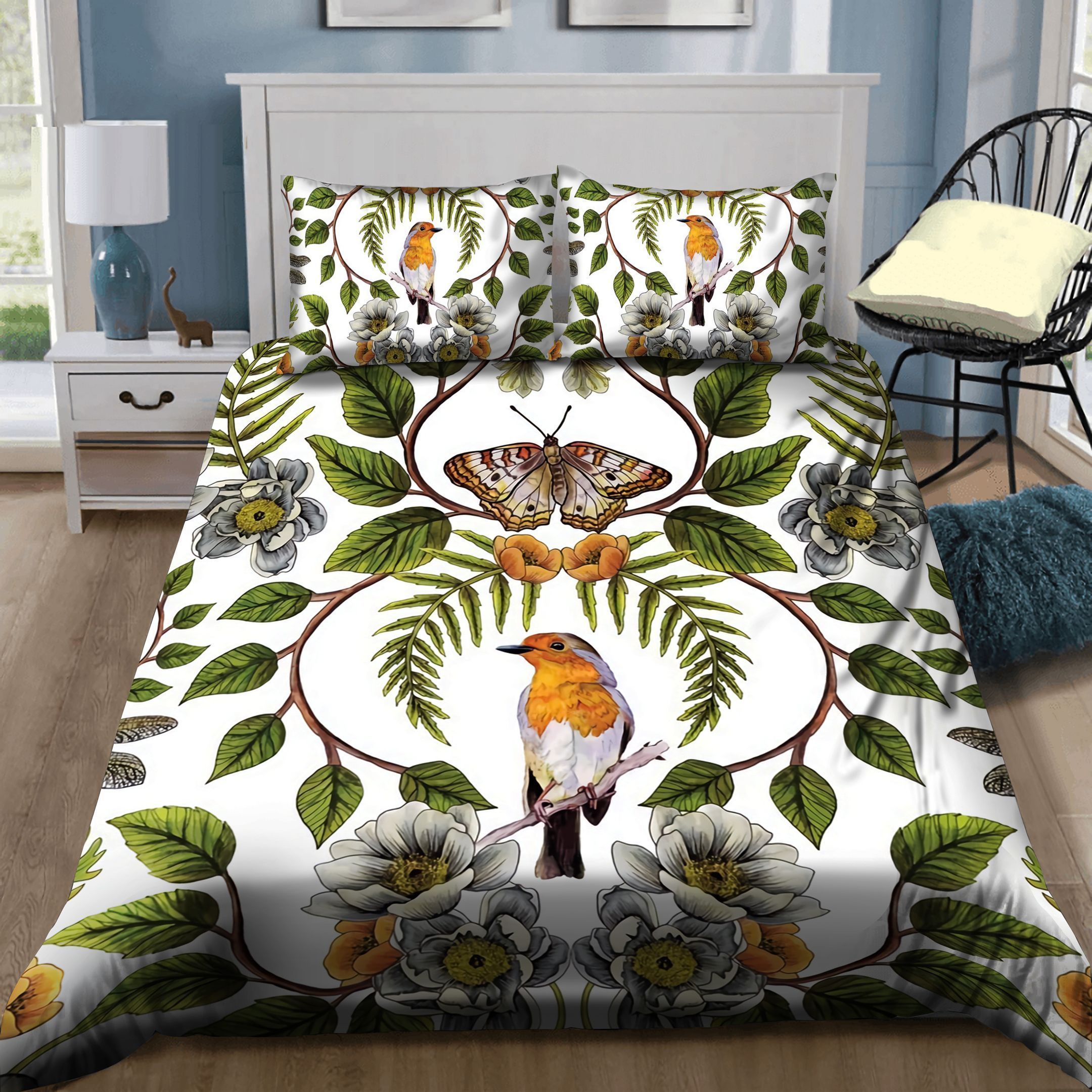 Birds Moths Dragonflies And Flowers Bedding Set