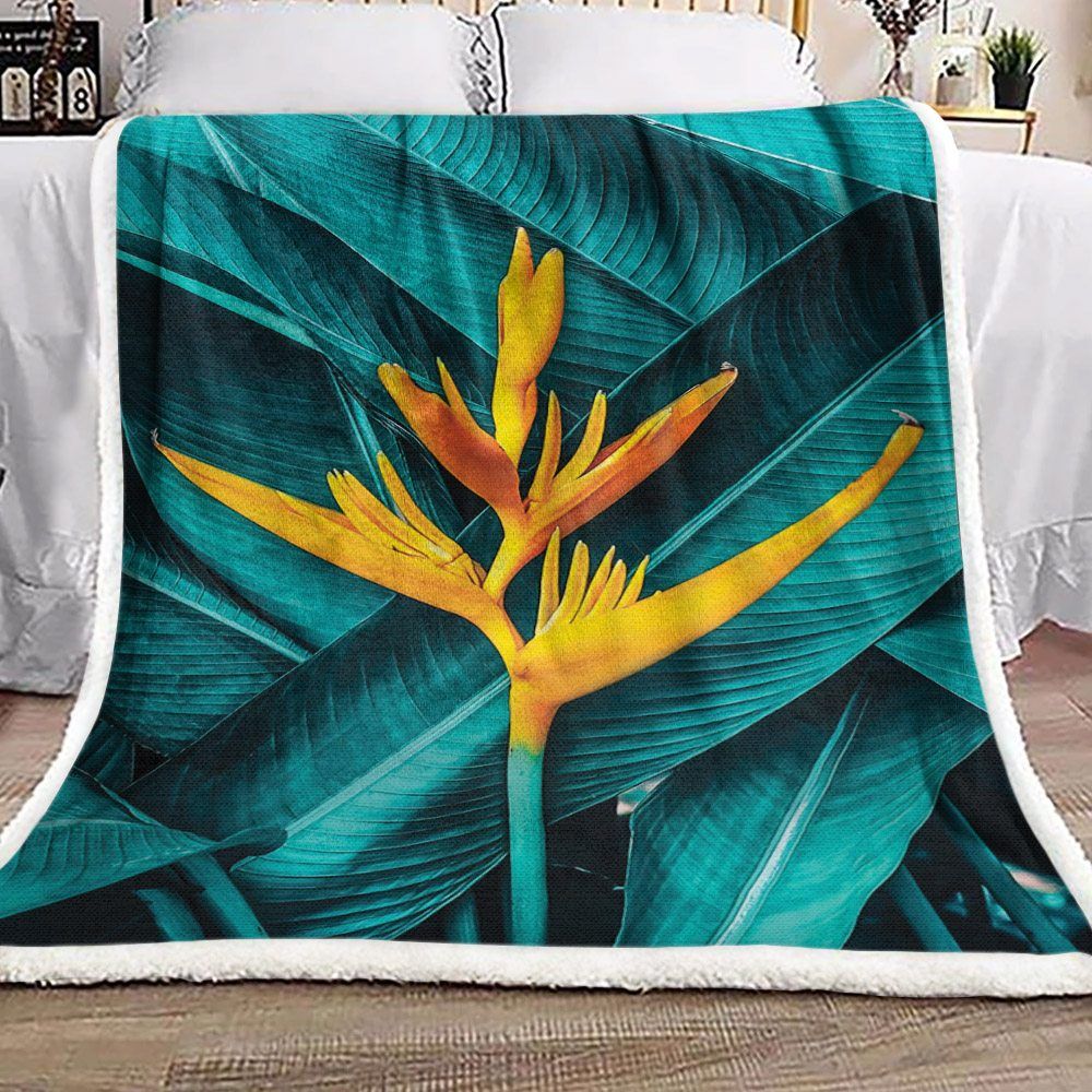 Birds Of Paradise Flower Yellow Sherpa Fleece Blanket
