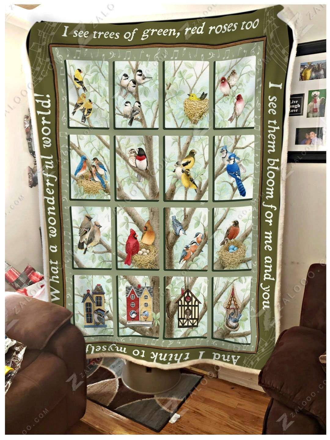 Birds What A Wonderful World Sherpa Fleece Blanket