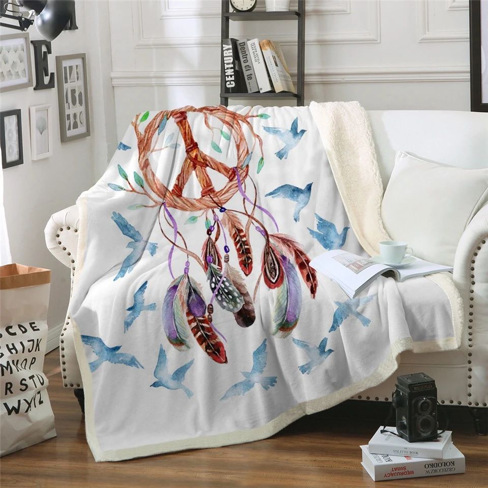 Birds With Dreamcatcher Sherpa Fleece Blanket
