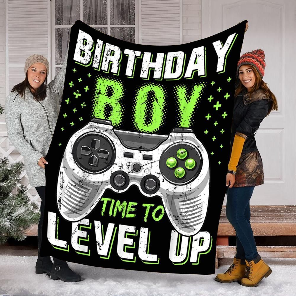 Birthday Boy Time To Level Up Video Game Birthday Sherpa Fleece Blanket