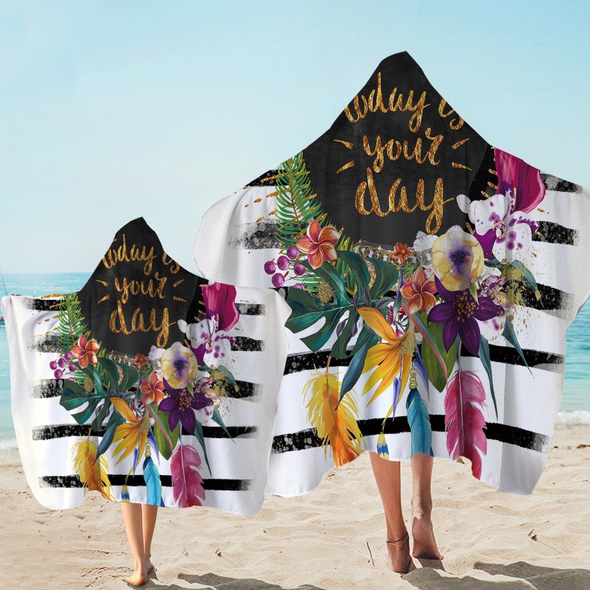 Birthday Card Tropical Leaves Printed Hooded Towel