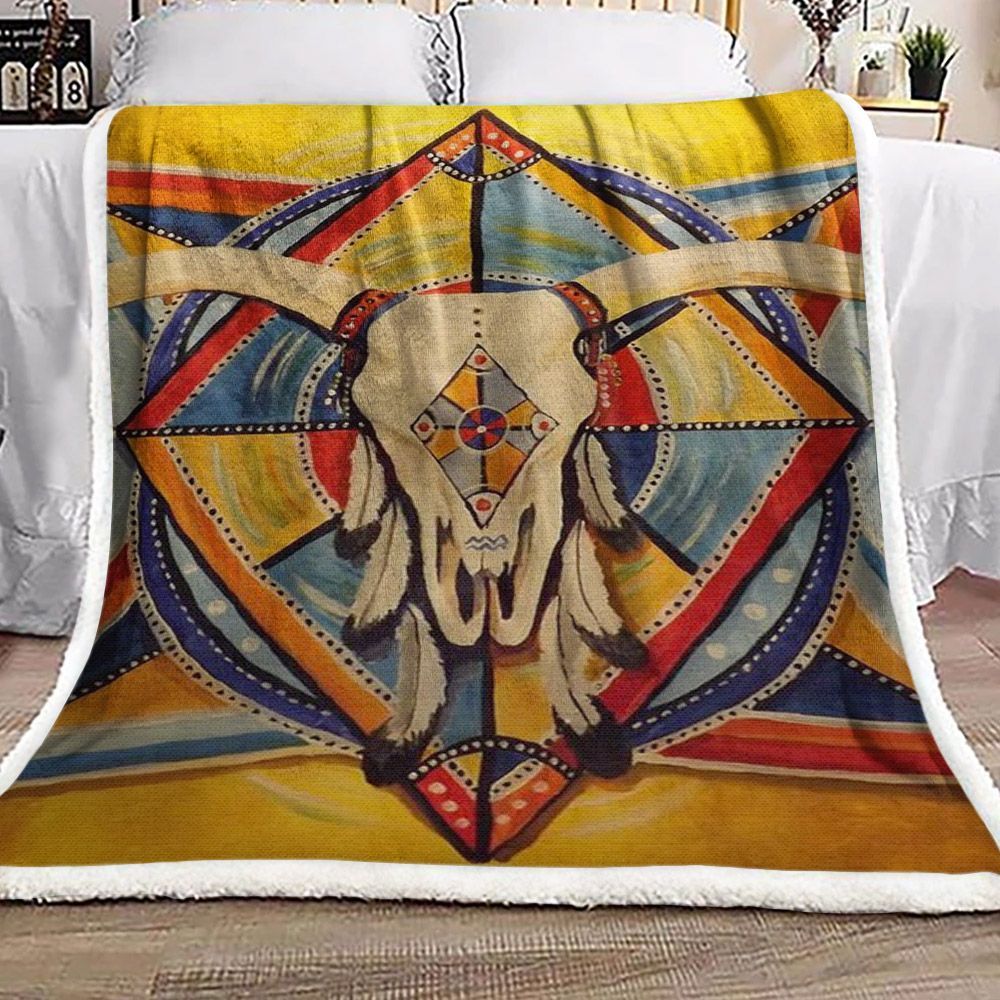 Bison Native American Sherpa Fleece Blanket
