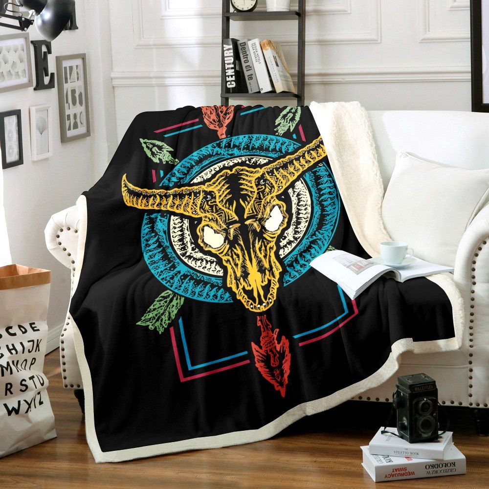 Bison Skull Sherpa Fleece Blanket