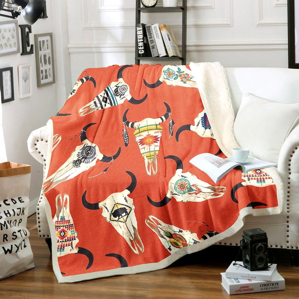 Bison Skulls Sherpa Fleece Blanket